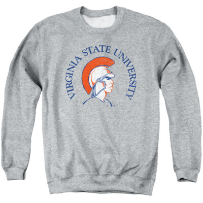 Virginia State Adult Crewneck Sweatshirt Trojans Logo, Athletic Heather, S-3XL