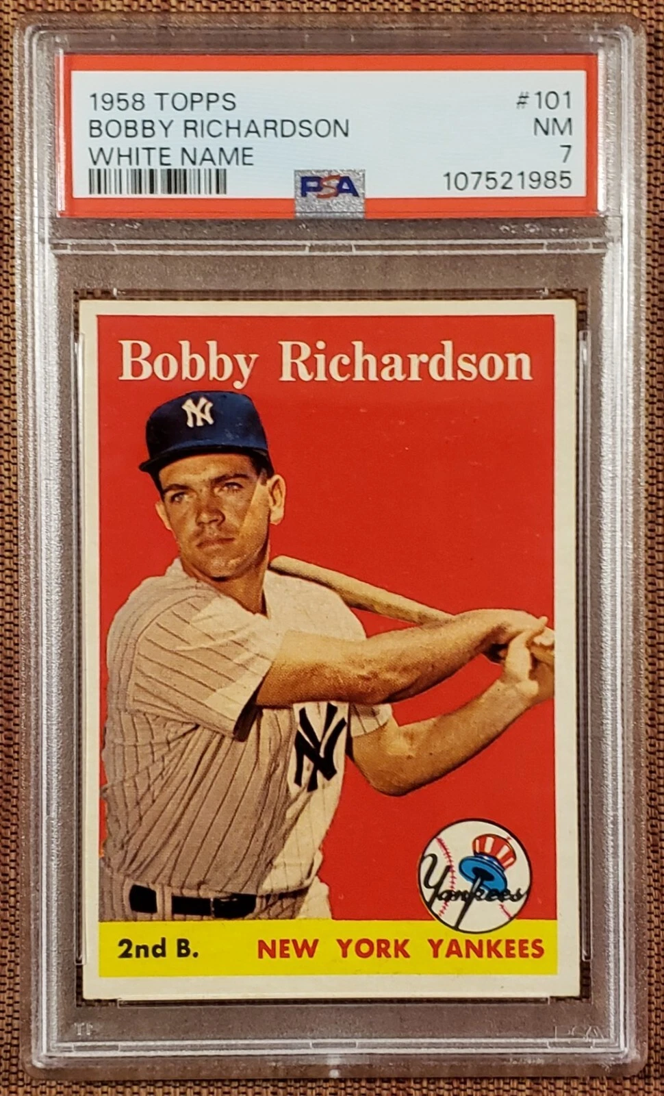 1958 Topps WN #101 Bobby Richardson New York Yankees Baseball Card PSA 7 NM