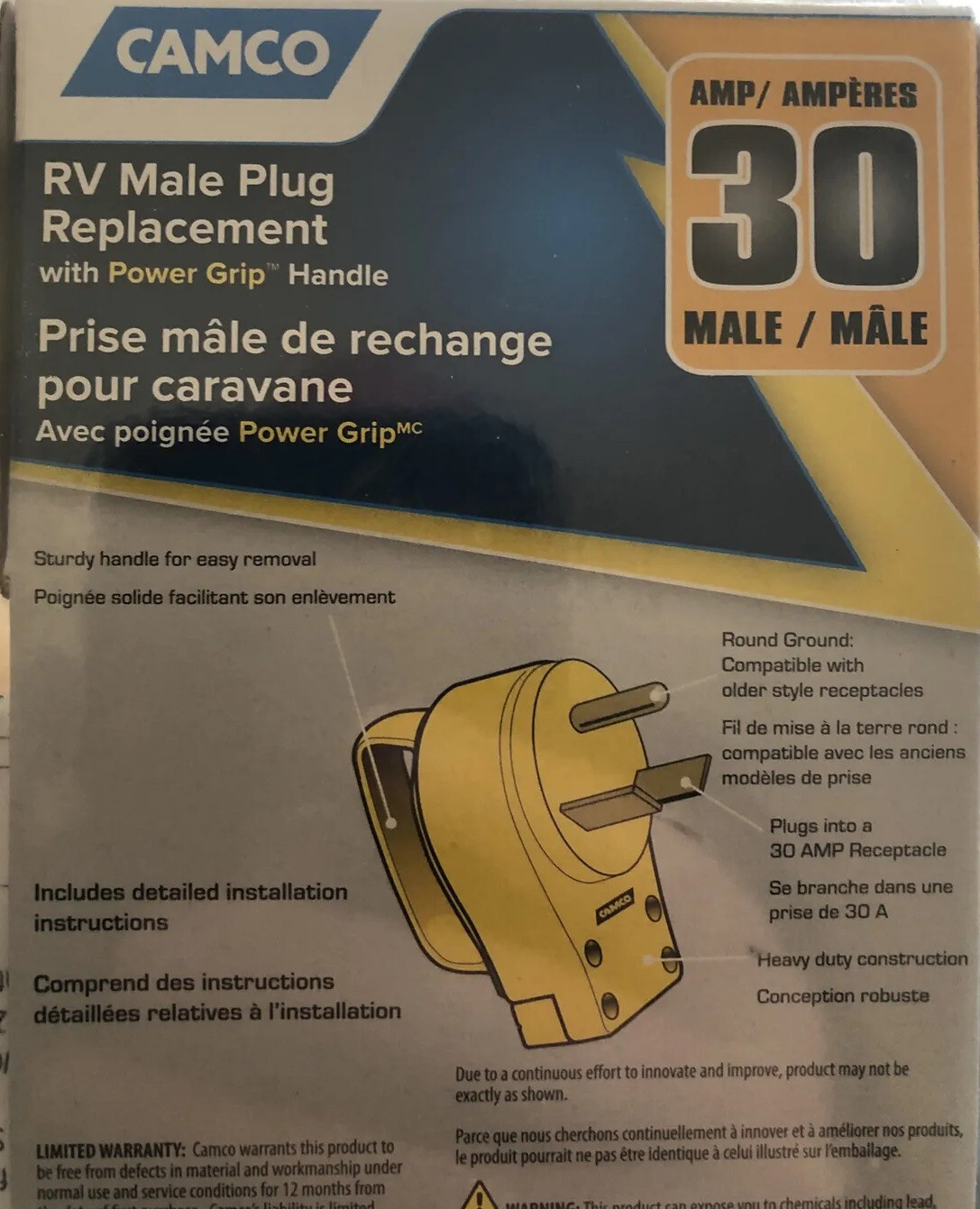 Camco H D RV 30 AMP PowerGrip Male Replacement Plug (55245) w/Power