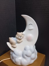 Teddy Bear Sleeping On The Moon Nursery Room Decor, Porcelain Home Decor, 7