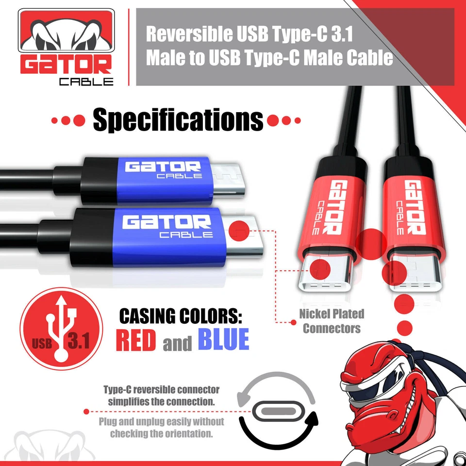 USB-C to USB-C 3.1 Charger Data Cable Type-C Male Fast Charge PD 20W 5A 10Gbps - Image 4 of 4