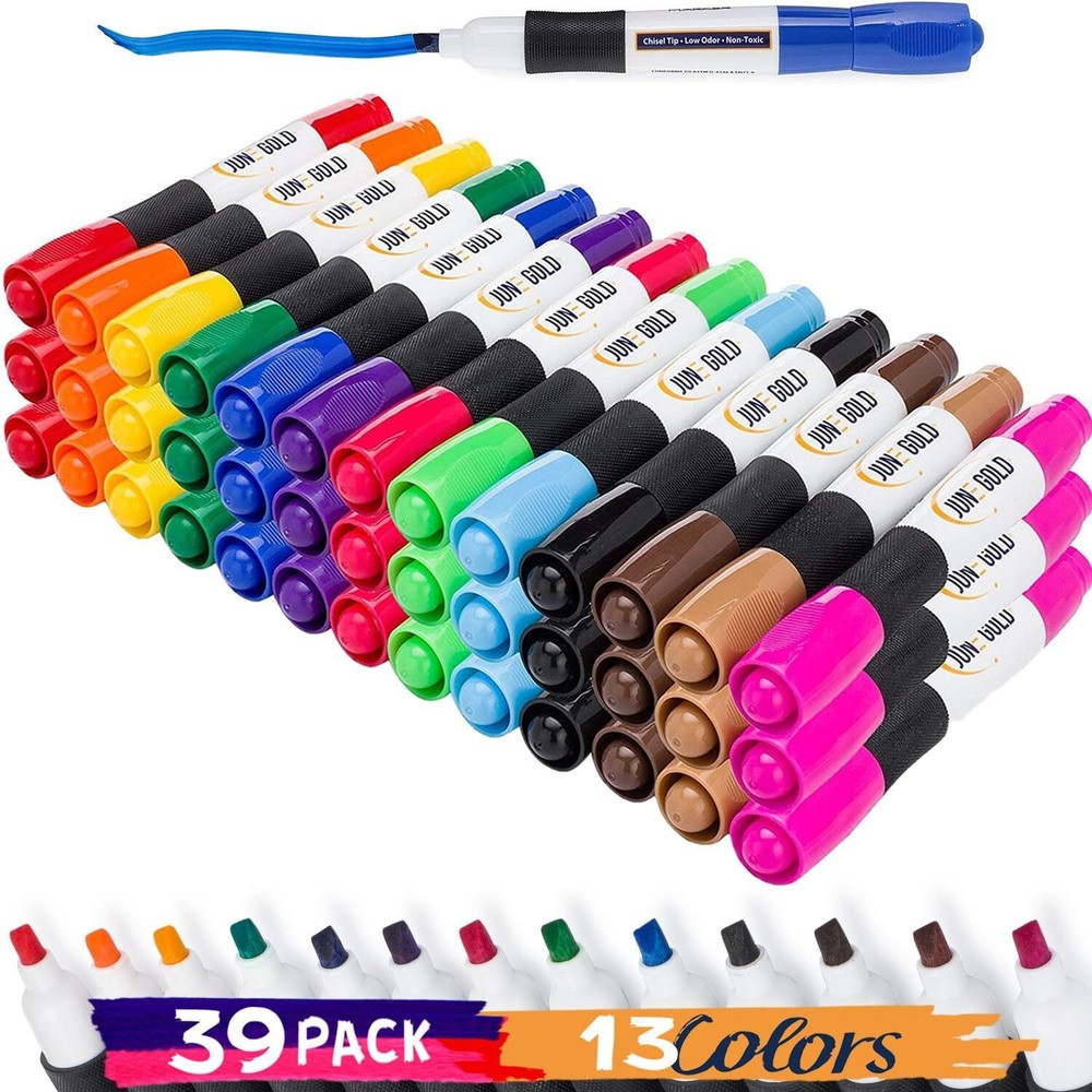 June Gold 39 Assorted 1 Count (Pack of 39), 39 Colored Chisel Tip Markers