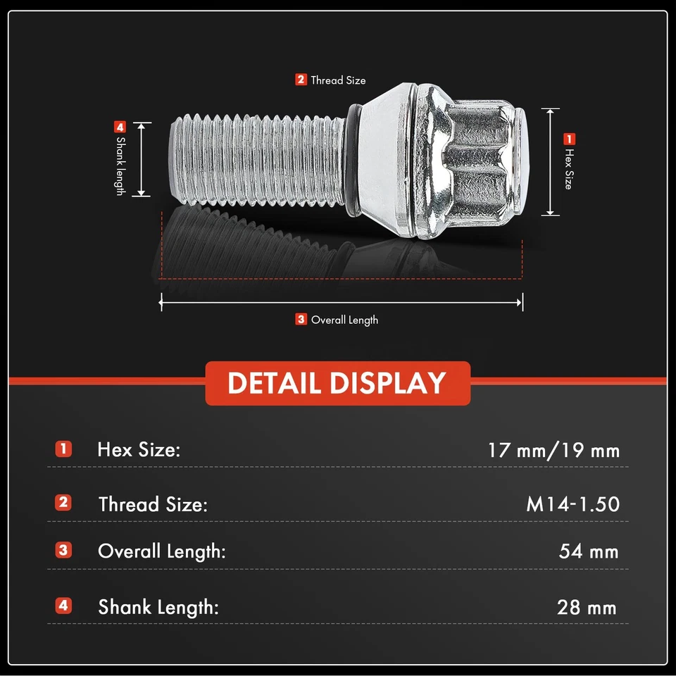 4x M14-1.5 17/19mm Hex 28mm Tornillo de rueda y 1xLlave para BMW 745i 745Li 750i 750Li Foto 2 de 4