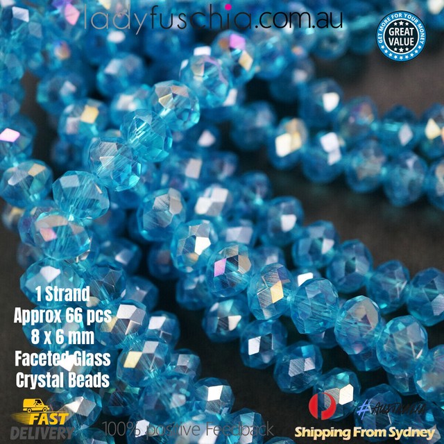 1 Strand 8mm Clear Blue Rondelle Faceted Glass Crystal Beads Multi Colour 65 PCs 1 Strand 8mm Clear Blue Rondelle Faceted Glass Crystal Beads Multi Colour 65 PCs