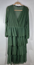 SHEIN Size: 2X Tiered Maxi Dress Long Sleeve Green Sparkle Stretch V-Neck