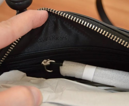 Borsa a mano CALVIN KLEIN Firma Logo A 2 vie Borsa Nera Maniglia Superiore Cinghia a Tracolla - Foto 6 di 11