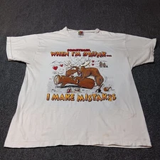 Vintage Novelty T Shirt Adult XL White Drunk Moose Humping Log Funny