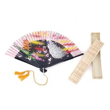 Vintage Japanese Folding Fan Hand Painted Artwork Floral Peacock Japan READ