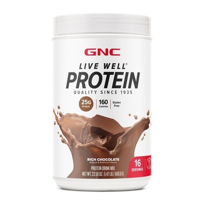 GNC Live Well Protein Powder, 25g Whey Protein, Rich Chocolate, Gluten Free