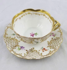 Antique Dresden Ambrosius Lamm Hand Painted Scattered Flowers Cup & Saucer