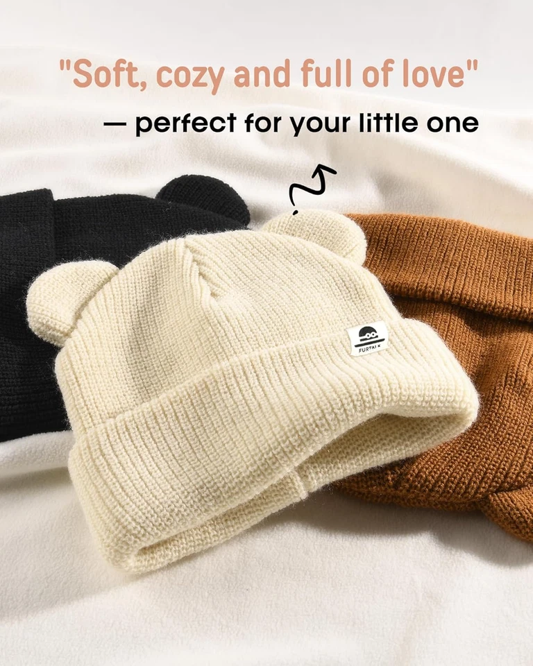 Wintermütze mit Bärenohren für Babys und Kleinkinder weich gestrickt 6-36 Monate - Bild 2 von 4