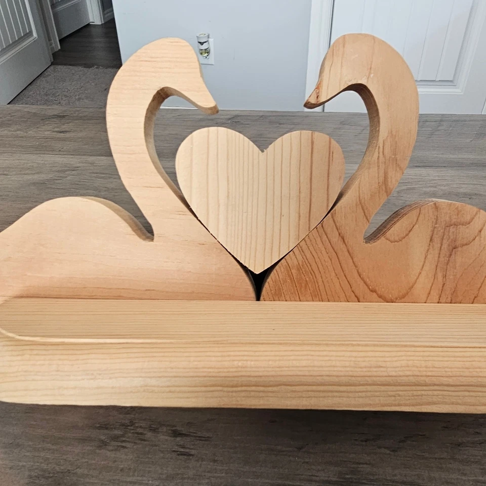 Vintage Wood Swan Shelf Wall Mount 90s Heart Cottage Coquette Decor Ducks Birds - Image 2 of 4