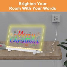 LED Light Up Acrylic Dry Erase Message Board with Stand 7 Markers Kids