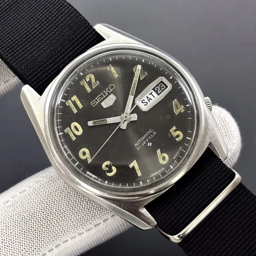 Vintage Seiko 5 Automatic Arabic Military Dial Vietnam War Japan Watch 6119-8090