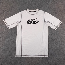 Nike Shirt Youth Medium White Surfing Rash Guard Black Logo 6.0 Dri-Fit Swimming