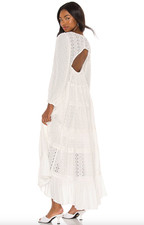 Free People Mockingbird Maxi Dress Medium White Eyelet Tiered Open Back Boho