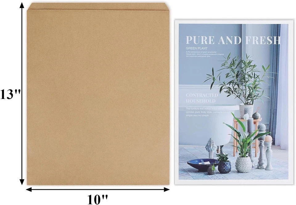 10x13 Flat Paper Bags 100Pack Kraft Brown Paper bags for Prints, Craft, Cards...