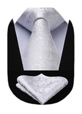 Men Floral Ties Woven Classic 3.4" Necktie Set Formal Tie White Floral-1