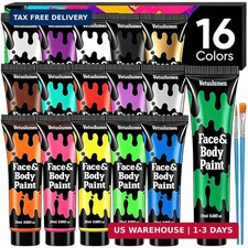 16 Colors Face Body Paint, 10.8 Oz Water Based Painting Set For Adults