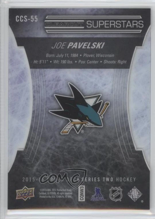 2015-16 Upper Deck Clear Cut Superstars Joe Pavelski #CCS-55 - Image 2 of 2