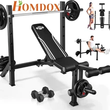 900Lbs 5-in-1 Weight Bench Adjustable Foldable with Barbell Rack for Home Gym US