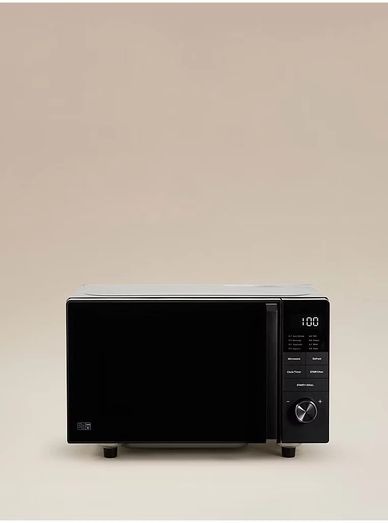 Black 20L Digital Flatbed Microwave 8 Cooking Menus 5 Power and Defrost Settings