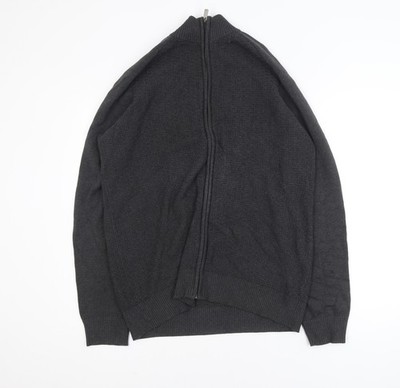 Dunnes Herren Pullover grau Baumwolle durchgehender Reißverschluss hochgeschlossen XL