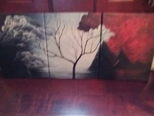 Santin Art Canvas Wall Art Modern Home Decor Landscape 3 Pc. Tree Volcano Clouds