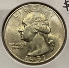 1951-D Washington Quarter Silver 25C Coin - AU Detail