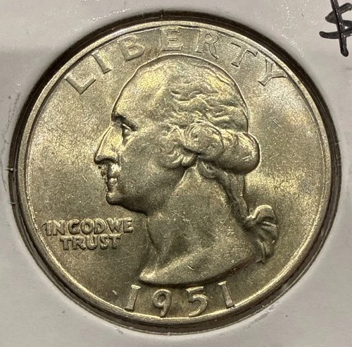 1951-D Washington Quarter Silver 25C Coin - AU Detail
