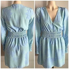 WAYF Blue Floral Smocked Waist Dress, Long Sleeve Mini, Romantic Cottagecore