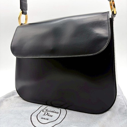 Christian Dior Oval Shoulder Bag Leather Black Used From Japan