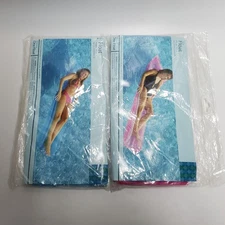 Lot o 2 Mat Pool Float Swimming Inflatable Transparent Adult 72" x 27" Pink Blue