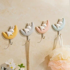 4 PCS Adhesive Coat Hooks, Cute Rabbit Key Holders, 4 Colors, Wall Decoration