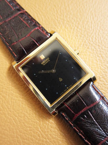 SEIKO 7820-5350 Vintage Gold-Plated Rectangular Quartz Watch w/ Black Dial JAPAN - Bild 3 von 8