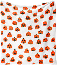 Halloween Pumpkin Face Blanket - Orange Flannel Fleece Throw for Home, Living...