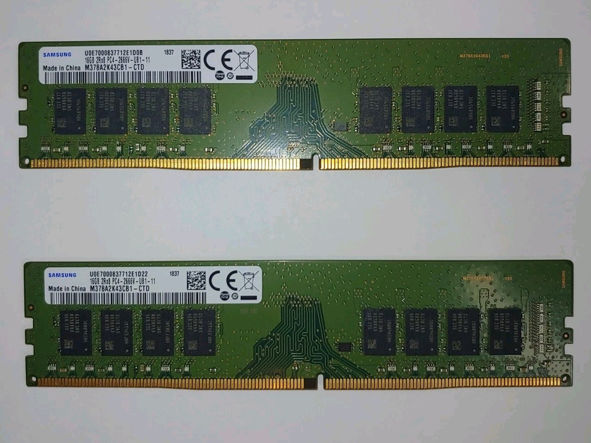 2 Sticks 16GB (32GB) 2RX8 PC4-2666V-UB1-11 Desktop RAM Samsung Non