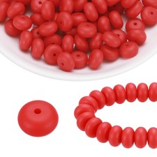 110Pcs Silicone Beads 14mm Lentil Rubber Focal Beads Bulk, Scarlet