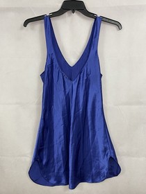 VTG 90&rsquo;s Val Mode Slip Dress Lingerie Nightgown Navy Blue Plunge Short Size L