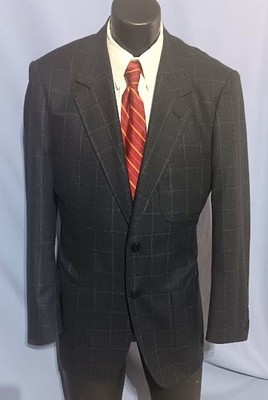 Nat Nast Sport Coat 44L All Cashmere/Silk Inside and out Char Black Window Pane