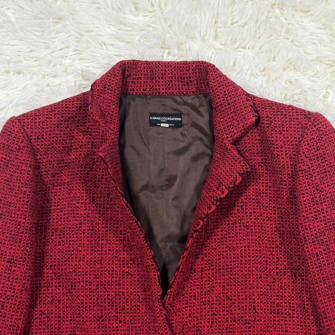 Giacca sartoriale CHANEL tweed rosso con bottoni oro cocco taglia 6