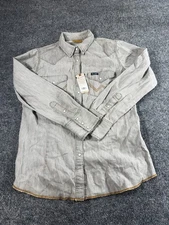 Retro Wrangler Boot Barn Women's Western Shirt M Gray Cotton Denim Snap Button