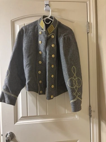 Civil War Confederate Officer Gray Wool Jacket with Gold Buttons & Insignia