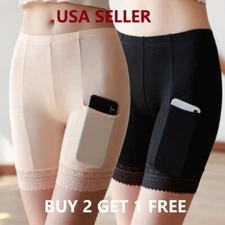 Women Stretch Safety Under Shorts w/ POCKET Seamless Leggings Pants Skirt Dress