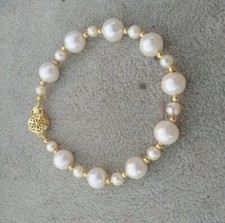 Excellent AAA Akoya 9-10-5-6mm White Pearl Bracelet 7.5-8 Inches 14k Gold Clasp