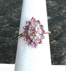 YELLOW GOLD PINK TOPAZ AND DIAMOND COCKTAIL RING SIZE 6.25