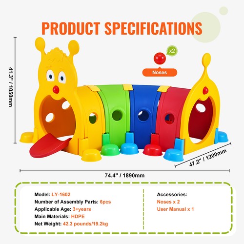VEVOR Caterpillar Kids Pop-up Crawl Tunnel Toy for Toddlers or Pet 4 Sections - Picture 7 of 12