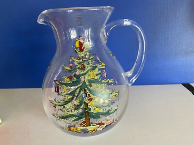 Spode Christmas Tree Glass Pitcher 96 Oz NIB Ornament Pine Tree