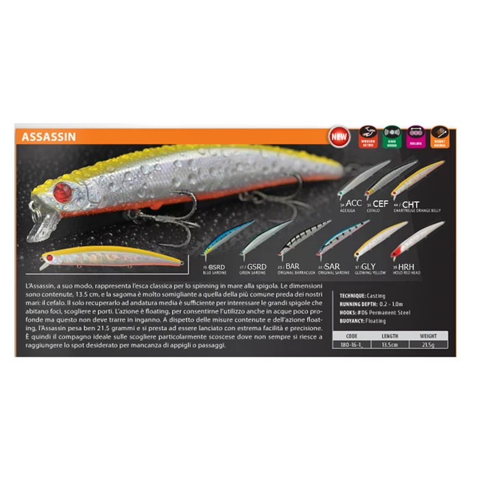 RAPTURE MINNOW ASSASSIN 13,5cm 21,5gr SPINNING MARE DA TERRA SPIGOLA