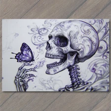 Art Print Skeleton Reaching Butterfly Monochrome Flowers Swirl Ink Detailed Art